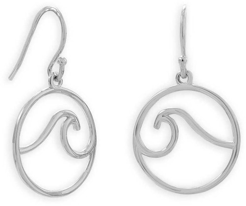Image of Sterling Silver Rhodium-plated Outline Wave French Wire Earrings