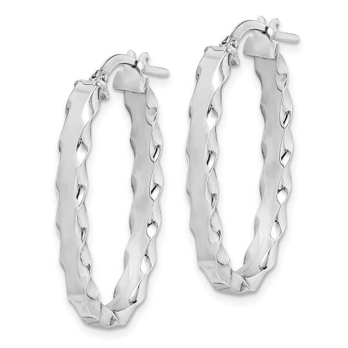 Image of 30mm Sterling Silver Rhodium-Plated Oval Scalloped Edge Hoop Earrings