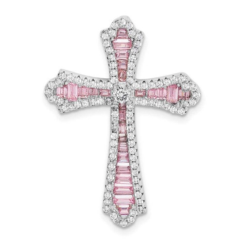 Image of Sterling Silver Rhodium-plated Pink & White CZ Cross Slide Pendant