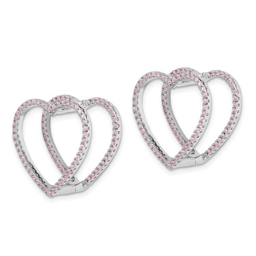 Image of Sterling Silver Rhodium-Plated Pink CZ Heart Hinged In & Out Earrings