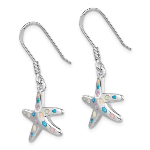 Image of 35.3mm Sterling Silver Rhodium-Plated Pink/Blue Lab-Created Opal Starfish Earrings