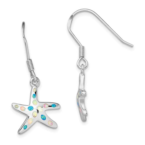 Image of 35.3mm Sterling Silver Rhodium-Plated Pink/Blue Lab-Created Opal Starfish Earrings