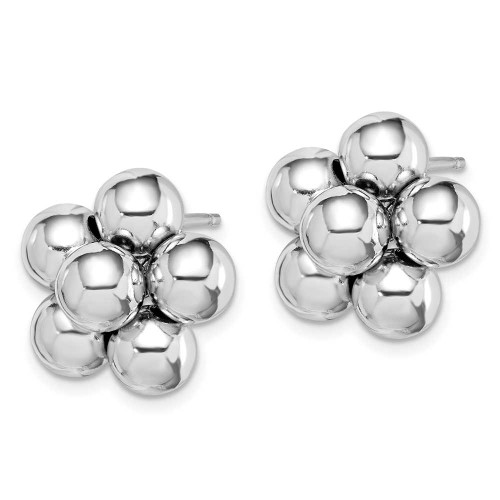 Image of 14.45mm Sterling Silver Rhodium-Plated Polished Beaded Stud Post Earrings