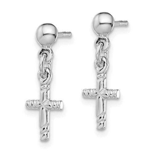 Image of 20mm Sterling Silver Rhodium-Plated Polished Cross Post Dangle Earrings