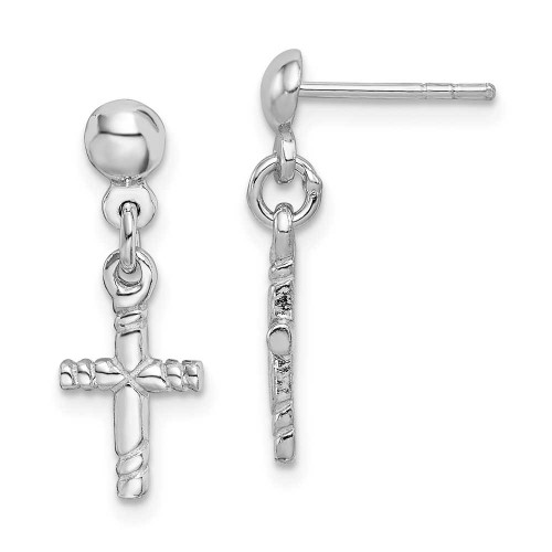 Image of 20mm Sterling Silver Rhodium-Plated Polished Cross Post Dangle Earrings