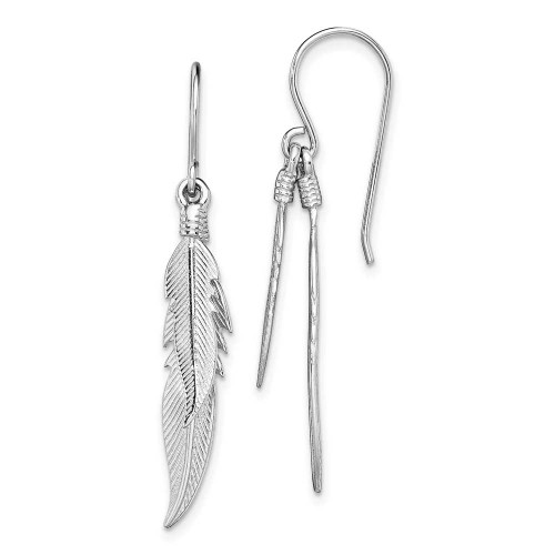 Image of 41.3mm Sterling Silver Rhodium-Plated Polished Feathers Dangle Earrings