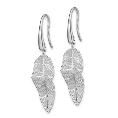 Image of 41.68mm Sterling Silver Rhodium-Plated Polished Leaf Dangle Earrings QE14234