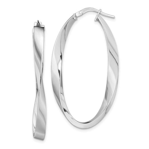 Image of 43.8mm Sterling Silver Rhodium-Plated Polished Oval Twisted Hoop Earrings