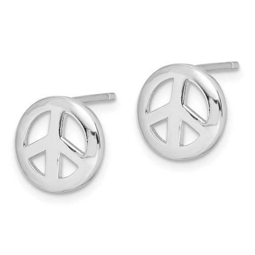 Image of 10mm Sterling Silver Rhodium-Plated Polished Peace Sign Stud Post Earrings