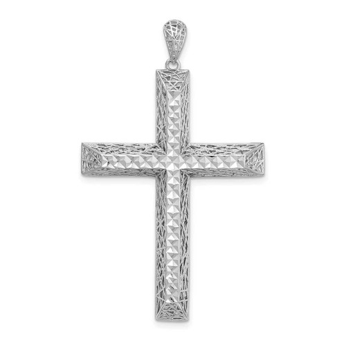 Image of Sterling Silver Rhodium-plated Polished Shiny-Cut Cross Pendant QC9380