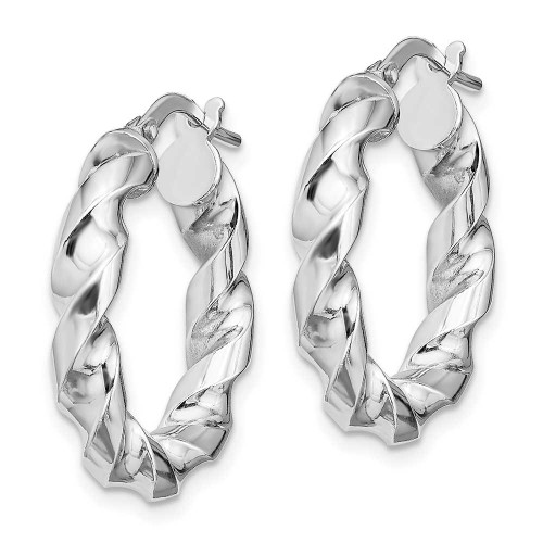 Image of 23.6mm Sterling Silver Rhodium-Plated Polished Twisted Hoop Earrings QE13128