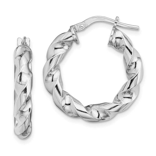 Image of 23.6mm Sterling Silver Rhodium-Plated Polished Twisted Hoop Earrings QE13128