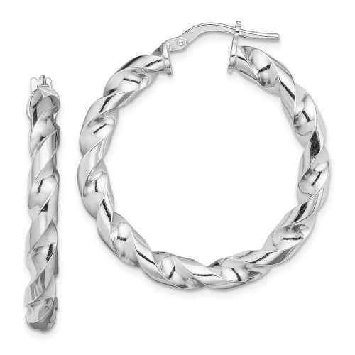 Image of 34.5mm Sterling Silver Rhodium-Plated Polished Twisted Hoop Earrings QE13130