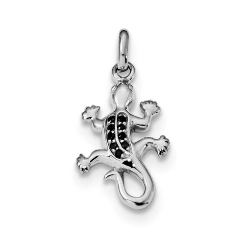 Image of Sterling Silver Rhodium-Plated Polished w/ Black CZ Lizard Pendant