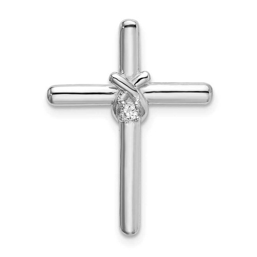 Image of Sterling Silver Rhodium-Plated Polished w/ CZ Cross Slide Pendant