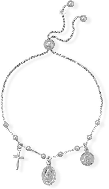Sterling Silver Rhodium-plated Religious Charm Friendship Bracelet