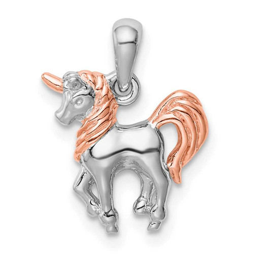 Image of Sterling Silver Rhodium-plated Rose Gold-plated 3D Unicorn Pendant