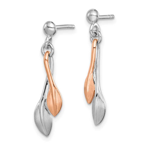Image of Sterling Silver Rhodium-Plated Rose Gold-Plated Leaf Post Dangle Earrings