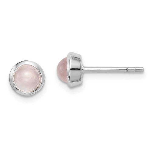 Image of 6.54mm Sterling Silver Rhodium-Plated Rose Quartz Stud Post Earrings