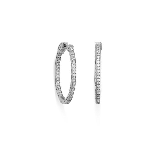 Sterling Silver Rhodium-plated Round In/Out CZ Hoop Earrings