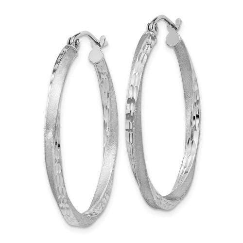 Image of 32mm Sterling Silver Rhodium-Plated Satin & Shiny-Cut Twist Hoop Earrings QE4599