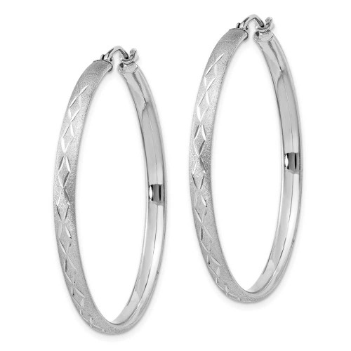 Image of 41mm Sterling Silver Rhodium-Plated Satin Shiny-Cut Hoop Earrings