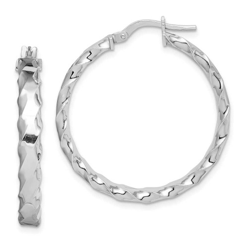 Image of 33mm Sterling Silver Rhodium-Plated Scalloped Edge Hoop Earrings QE11680