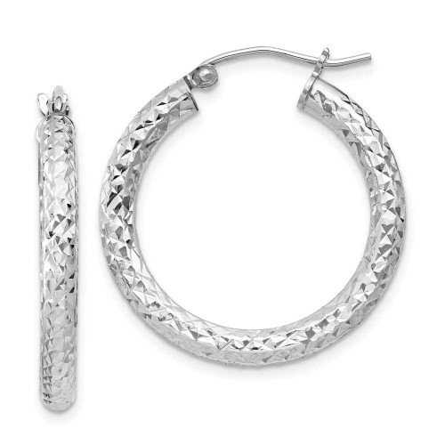 Image of 25mm Sterling Silver Rhodium-Plated Shiny-Cut 3X25mm Hoop Earrings