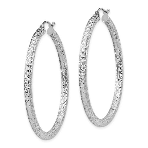 Image of 45mm Sterling Silver Rhodium-Plated Shiny-Cut 3X45mm Hoop Earrings