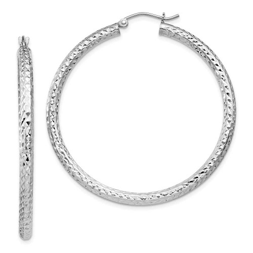 Image of 45mm Sterling Silver Rhodium-Plated Shiny-Cut 3X45mm Hoop Earrings