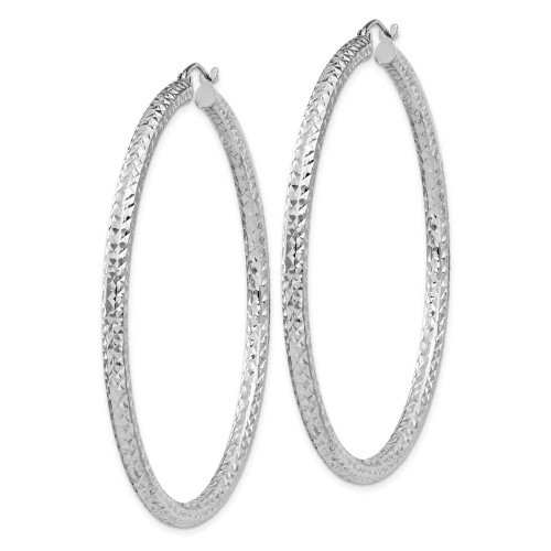 Image of 55mm Sterling Silver Rhodium-Plated Shiny-Cut 3X55mm Hoop Earrings