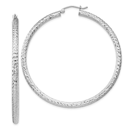 Image of 55mm Sterling Silver Rhodium-Plated Shiny-Cut 3X55mm Hoop Earrings