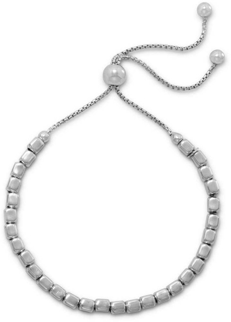 Image of Sterling Silver Rhodium-plated Square Bead Friendship Bracelet