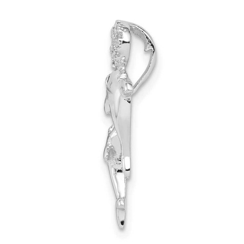 Image of Sterling Silver Rhodium-Plated Synthetic Crystal Dolphins Slide Pendant