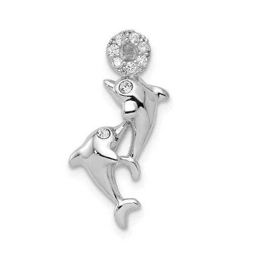 Image of Sterling Silver Rhodium-Plated Synthetic Crystal Dolphins Slide Pendant