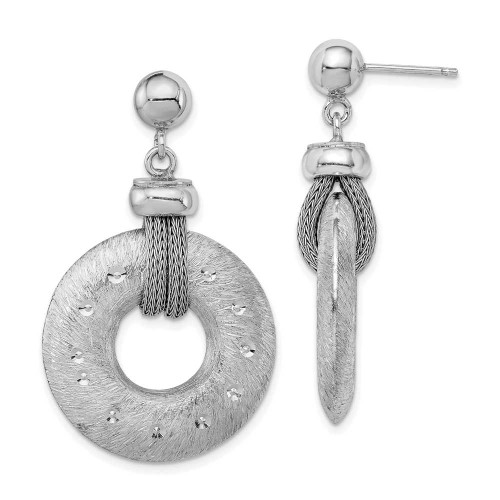 Image of 41mm Sterling Silver Rhodium-Plated Textured & Polished Circle Post Earrings