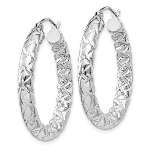 Image of 32mm Sterling Silver Rhodium-Plated Textured Hinged Hoop Earrings QE11511