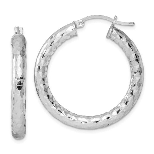 Image of 32mm Sterling Silver Rhodium-Plated Textured Hinged Hoop Earrings QE11511
