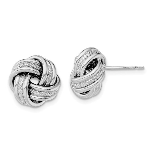 12.6mm Sterling Silver Rhodium-Plated Textured Polished Love Knot Earrings QE13405