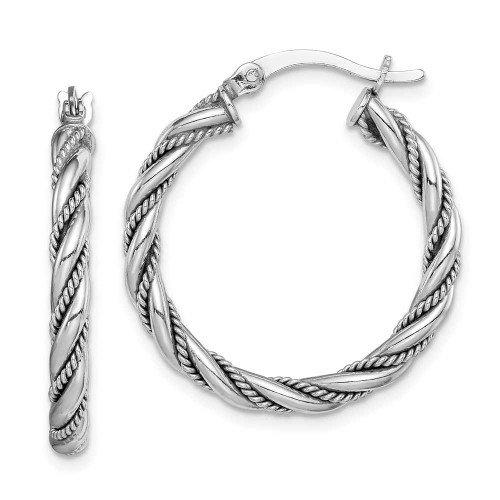 Image of 27mm Sterling Silver Rhodium-Plated Twisted & Textured Hoop Earrings QE14133