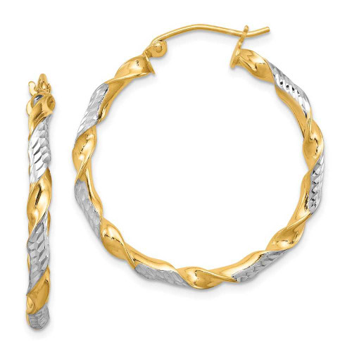 Image of 31mm Sterling Silver Rhodium-Plated w/ Vermeil Shiny-Cut 3X30mm Twisted Hoop Earrings