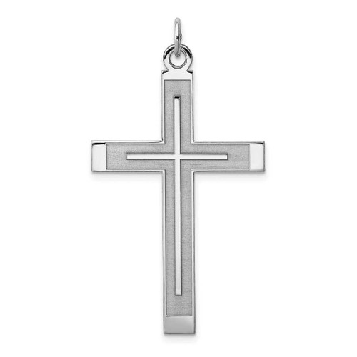 Image of Sterling Silver Satin & Polished Laser Designed Cross Pendant