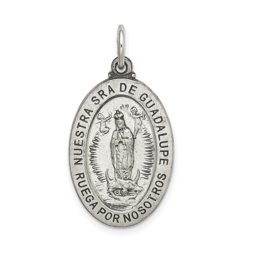 Sterling Silver Satin Antiqued Spanish Lady Of Guadalupe Medal Pendant QC9118