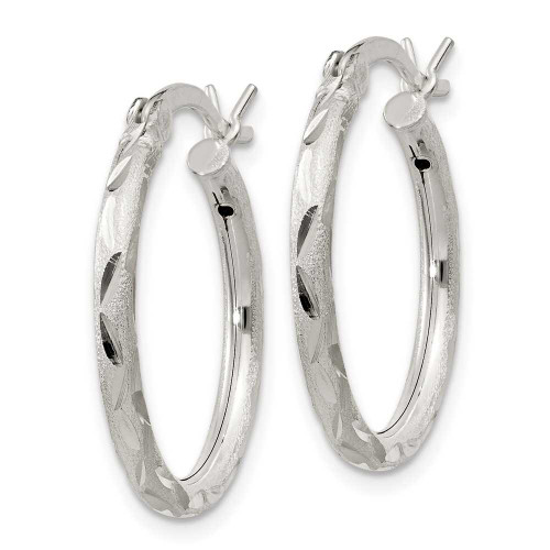 Image of 22mm Sterling Silver Satin Finish Shiny-Cut Hinged Hoop Earrings QE11494