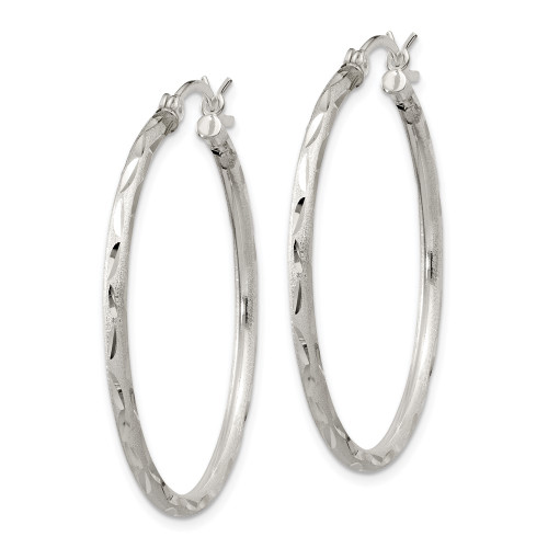 38mm Sterling Silver Satin Finish Shiny-Cut Hinged Hoop Earrings QE11497