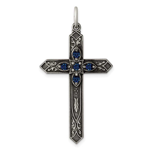 Image of Sterling Silver September Simulated Birthstone Cross Charm
