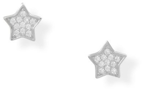 Sterling Silver Shine Bright! Rhodium-plated CZ Star Stud Earrings