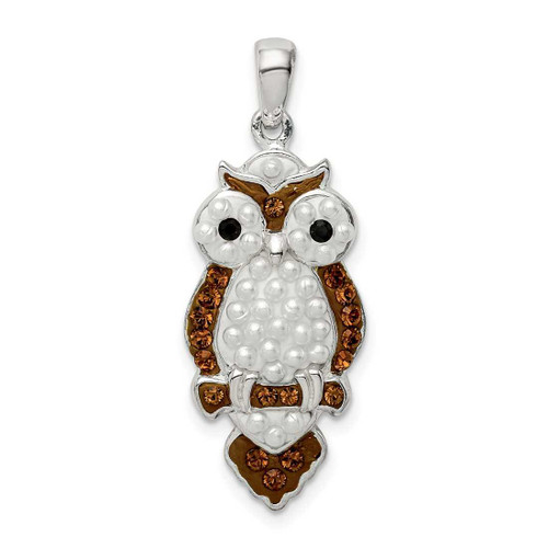 Image of Sterling Silver Simulated Pearl & Preciosa Crystal Owl Pendant