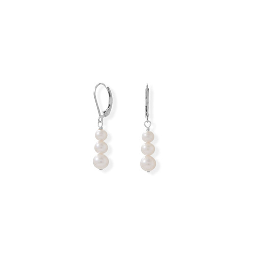 Image of Sterling Silver Stacked Cultured Freshwater Pearl Lever Earrings