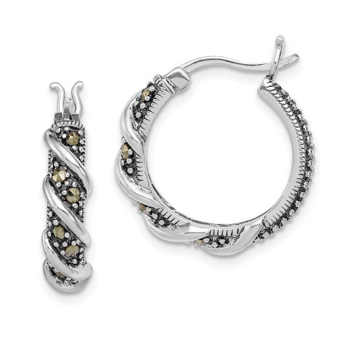 Image of 21mm Sterling Silver Swirl Hoop Marcasite Earrings